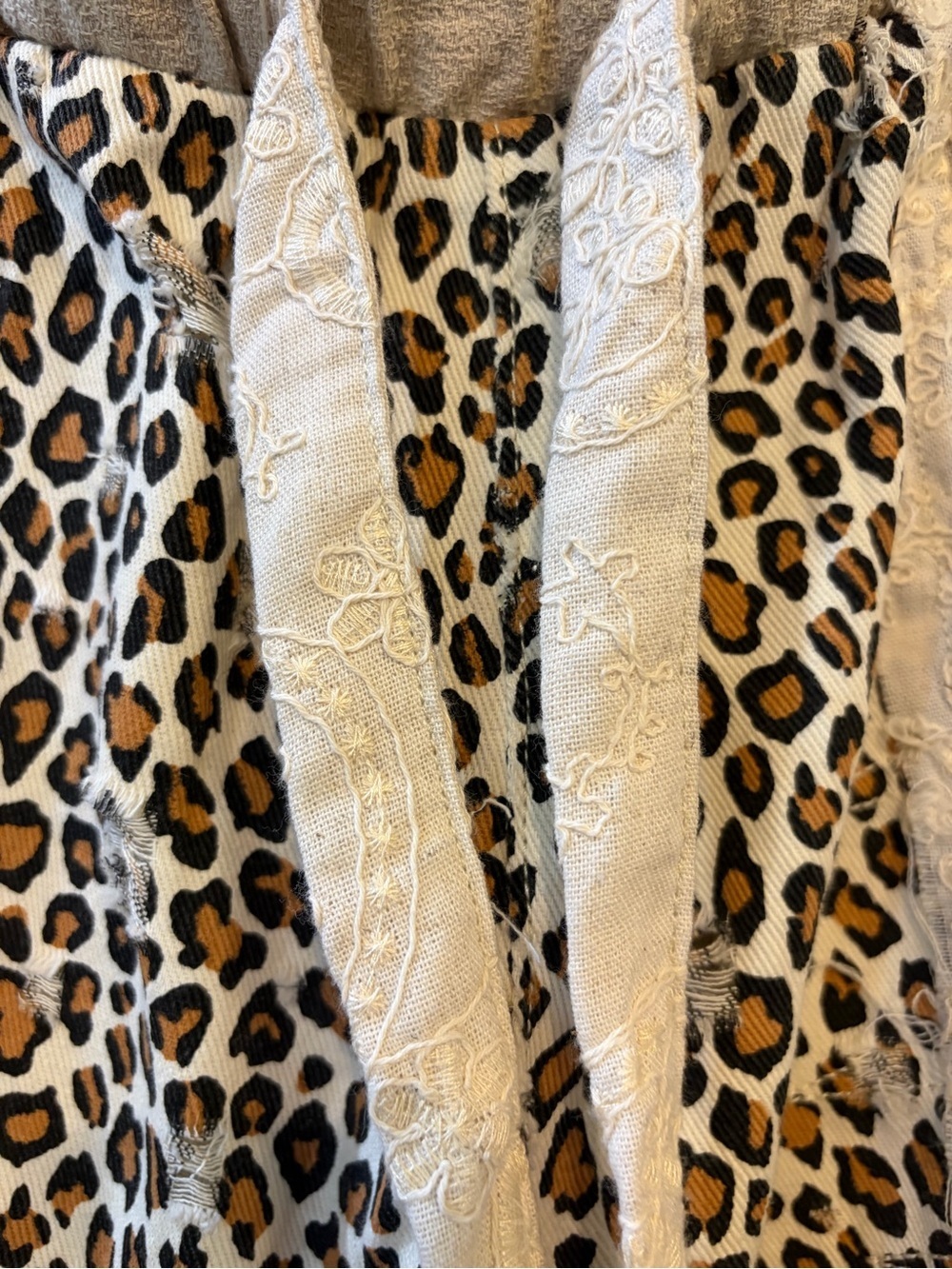 POL NWT Jacquard Leopard Print Patchwork Distressed Jogger Brown Cream Black - Picture 11 of 16